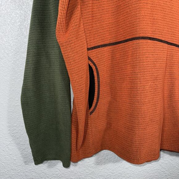 Melanzana Men’s Micro Grid Fleece Hoodie Size Large Orange Green Outdoor EUC - Picture 4 of 7